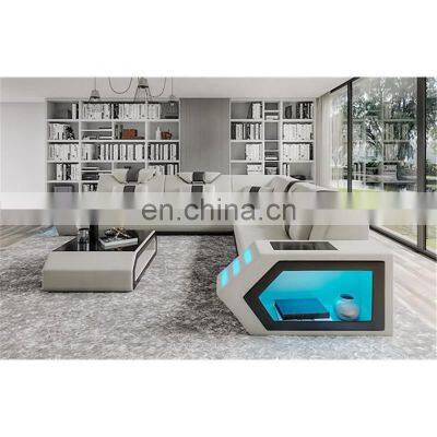 White Sofa Set L shape Corner Sectionals Sofa Set With LED Light