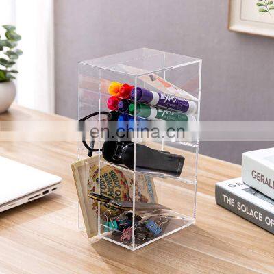 Clear Acrylic Office Desktop Letter Mail Sorter Pen Holder 4 Tiers Pen Organizer photo-5