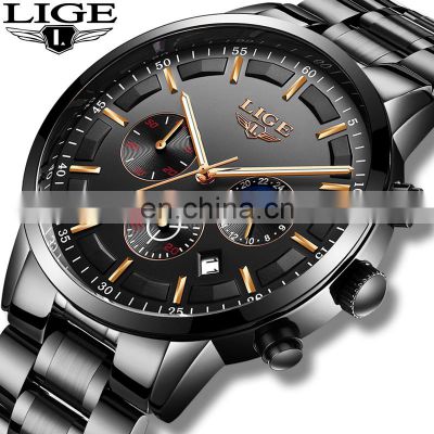 LIGE 9877 Sport Fashion Mens Watches Top Brand Luxury Luminous Wristwatch Men Waterproof Multifunction Quartz Watch