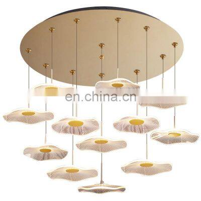 2022 Hot Sale Modern Decoration LED Pendant Lighting Villa Staircase Chandelier Gold Acrylic Lotus Leaf Ceiling Light