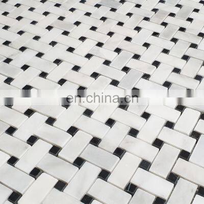 Custom cut size Luxury Fashion Decoration Model High Quality White Bianco Marble Basketweave Mosaic Polished CEM-MOS-32-43-07