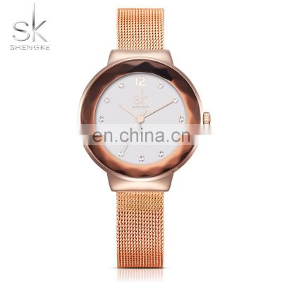 SHENGKE Elegant Fashion Lady Woman Watch Special Cutting Glass Milanese Stainless Steel Mesh Band Quartz Movement K0038L