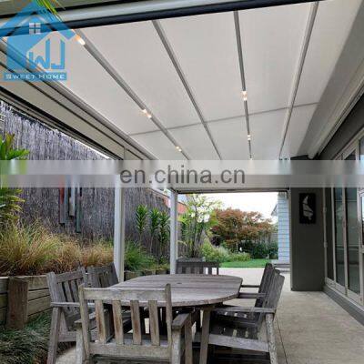 Waterproof Outdoor Motorized PVC Pergola Retractable Awning With Led Lights