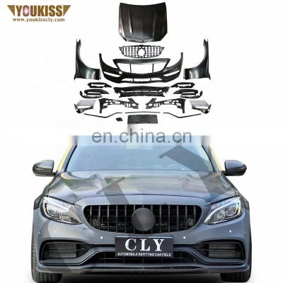 Genuine Body Kits Fit 2014-2021 C205 C63 Style For Benz C Class W205 Upgrade C63S AMG 1:1 Kits Front Bumper Grille Fenders Hood