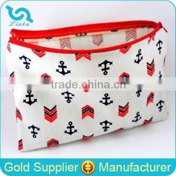 Fashion Nautical Anchor Navy Canvas Cutom Promotional Cosmetic Bag