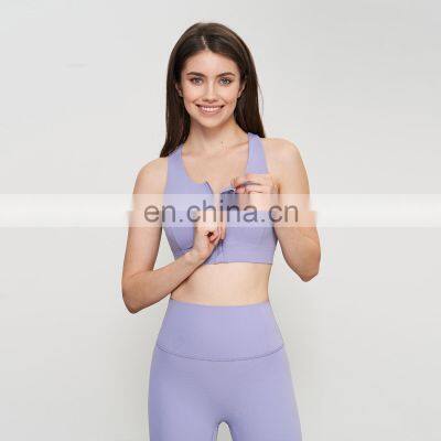 Wholesale High Support Racer Back Front Zip Shockproof Fixed Pads Mesh Sports Gym Yoga Bra Women Workout Fitness Training Wear