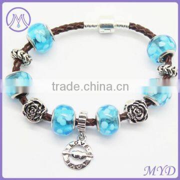 China jewelry leather and metal beaded bracelets