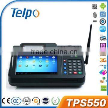 China TPS550 finger reader/ nfc card reader/ barcode reader 1D/2D wcdma android pos system for restaurant