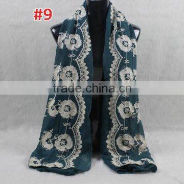 New Style Cotton Viscose Beautiful Flower Design Embroidery Shawl Scarf Quality Choice