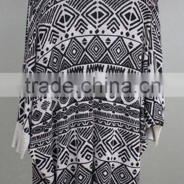 Medium and Long Geometric Printing Knitted Cardigan Irregular Graphics Sweater photo-2