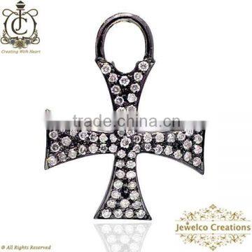 925 Sterling Silver Diamond Pendent, Designer Pendent, Diamond Silver Handmade Jewelry, Natural Diamond Pave Cross Pendent