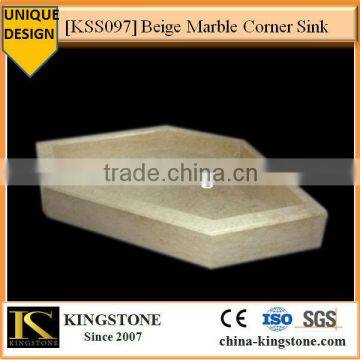 KSS097 Beige Marble Stone Bathroom Corner sink