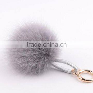 Metal keychain with luxury fox fur ball New charms pendant for bags Key ring with real aninmal fur pompom