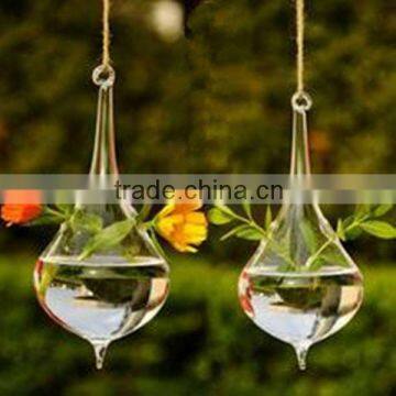 Hanging Water Drop Shaped Glass Vase, Air Plant, Flat Bottom, Garden Ornament