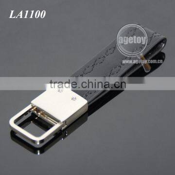 High Quality Promotional Black Genuine Leather Zinc Alloy Blank Metal Car Leather Keychain photo-6