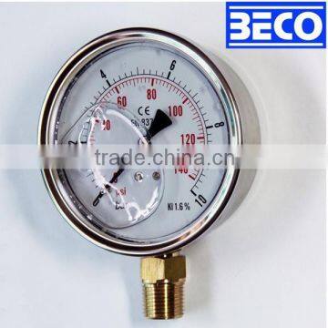 Suzhou BECO YTN-100A Liquid filled Vibration proof Stainless steel case general Pressure gauge