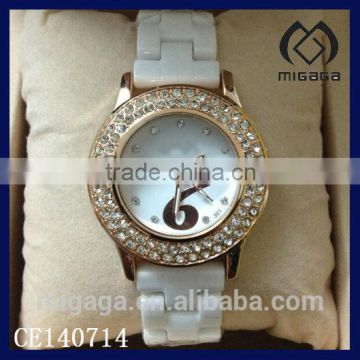 fashion zirconia ceramics wristwatch with rhinestone setting bezel*rhinestone ceramics wristwatch