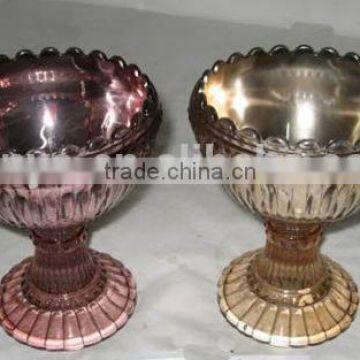 Sodalime silver pink plated ice cream cup with flower shaped stem leadfree manufacture popular model