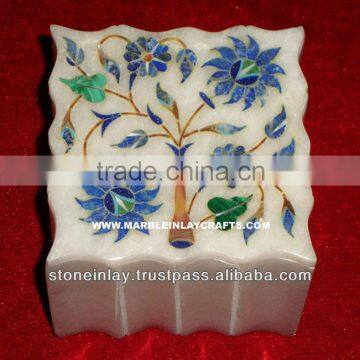 Square Marble Inlay Box Decorative Handcrafted Inlay Box