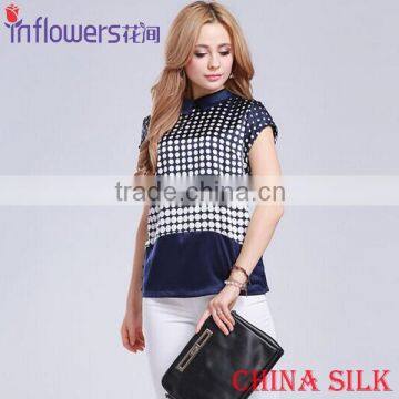 High quality wholesale ladies silk t-shirt with colar