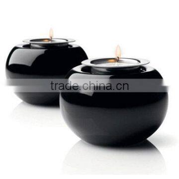 black glass round tealight candle holder