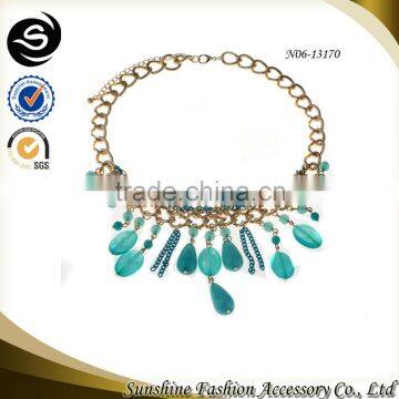fashion necklace green beaded neckalce gold chain beaded necklace