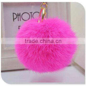 Genuine Rabbit Fur Keychain, Hot Pink Keychain,Fur Pom Pom Keychain