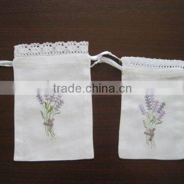 Safety Valve Drawstring Embroidered Lavender Sachet Bag