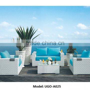 Modern Style garden outdoor furniture white rattan sofa set with flower basket