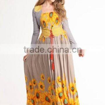 2015 New Women's Unique Tiered Printed Long Dress