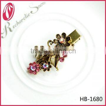 Wholesale fashion elegant pink diamond flower barrette hair pins