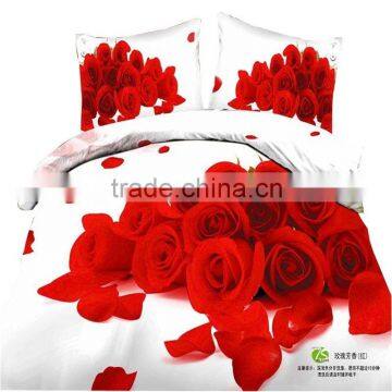 Queen King Size Cotton Red Rose 5D Bedding Sets