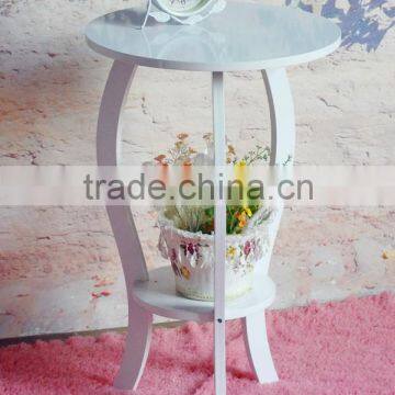 Household white round cheap small wood tea table / coffee table / bedside table / phone table