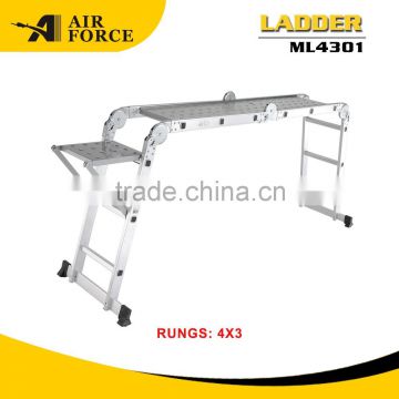 AF ML4301 Small Hinge Multipurpose Aluminum Ladder with Platform and Workshelf