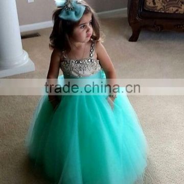 (MY2517) MARRY YOU Custom Made Children Wedding Dress Spaghetti Strap Floor -length Beaded Blue Ball Gown Tull Flower Girl Dress                        
                                                Quality Choice