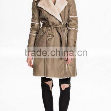 Women's Fashion Faux Shearling Splicing Trench Coat photo-3