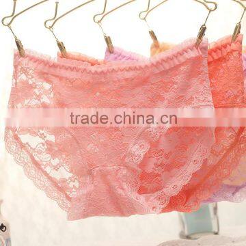 E006 Hot sale sweet girl pink lace low waist cotton panty 2015