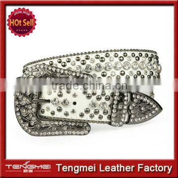 Western Women Crystal Decorated White Studded Belt