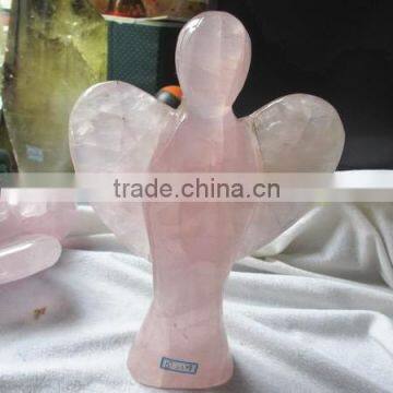 Natural rose quartz angel sculpture, rose crystal angel carving