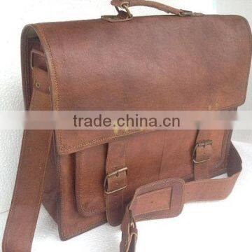 Dark brown leather laptop bags and satchels, Vintage genuine and real leather 16inch