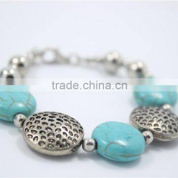 Handmade Gypsy Tibet Silver Turquoise Stone & Uneven Flat CCB Beaded Bracelet For Women Jewelry 2016New Intrend Style photo-2