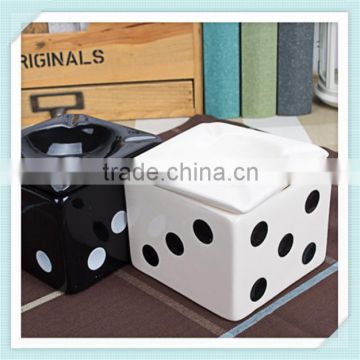 ceramic black and white ashtray with dice design with cover