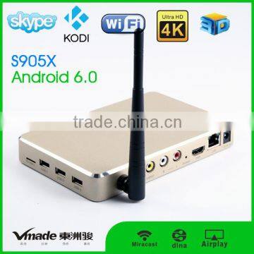 OS android 6.0 and ROM 8GB EMMC (16G optional) box support 4k video output