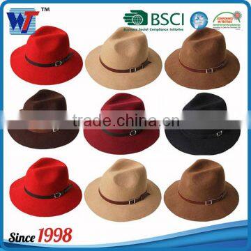 Wholesale Lady Fedora Wool Felt Wide Brim Black Fedora Hats for Women