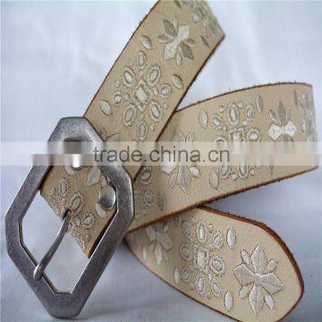 high cowhide leather embroidered design embroidered patch belt