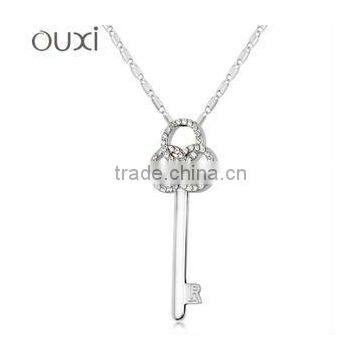 OUXI 2015 key shape crystal white necklace women 10382