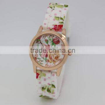 promotion woman floral silicone wristband geneva flower watch