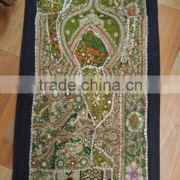 OLD SAREE HEAVY BEADED WORK WALL HANGING ,VINTAGE ART HANDMADE WALL HANGING