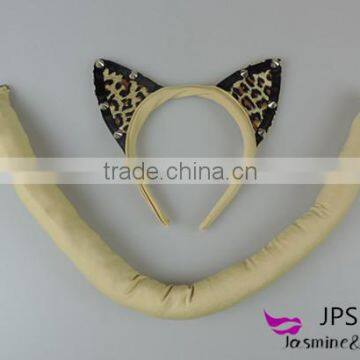 2016 new party animals ears headhand leopard cat rivet ear hairpin and long tail