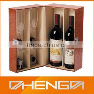 Best Sell factory custom made luxury stand leather wine box for double bottle (ZDS-F355)